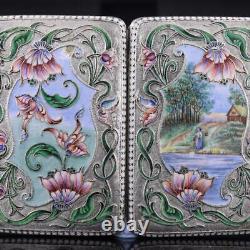 Imperial Russian Moscow Ivan Lebedkin Silver 84 Cloisonne Enamel Cigarette Case