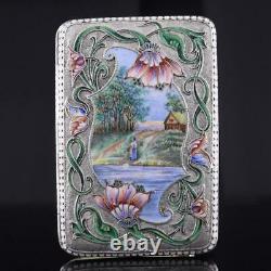 Imperial Russian Moscow Ivan Lebedkin Silver 84 Cloisonne Enamel Cigarette Case