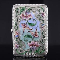 Imperial Russian Moscow Ivan Lebedkin Silver 84 Cloisonne Enamel Cigarette Case