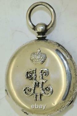 Imperial Russian Officers Silver Pocket Watch-Tsar Nicholas II Monogram Case