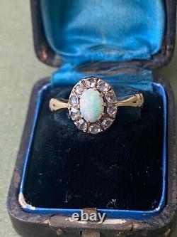 Imperial Russian Ring Opal & Rose Cut Diamonds ca. App. 0.50 ct. Gold 14 k Box