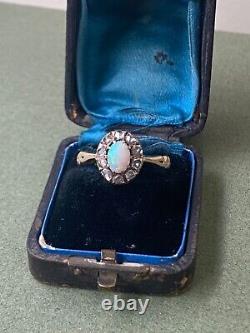 Imperial Russian Ring Opal & Rose Cut Diamonds ca. App. 0.50 ct. Gold 14 k Box