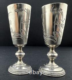 Imperial Russian Silver 84, Moscow 19th C, 2 Small Sherry Goblet Shots, 62,9 gr