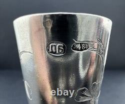 Imperial Russian Silver 84, Moscow 19th C, 2 Small Sherry Goblet Shots, 62,9 gr