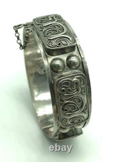 Imperial Russian Silver 84 Ornate Stamped Panels Hinged Bangle Bracelet Antique