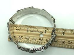 Imperial Russian Silver 84 Ornate Stamped Panels Hinged Bangle Bracelet Antique