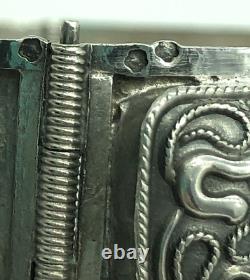 Imperial Russian Silver 84 Ornate Stamped Panels Hinged Bangle Bracelet Antique