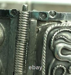 Imperial Russian Silver 84 Ornate Stamped Panels Hinged Bangle Bracelet Antique