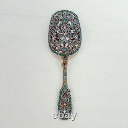 Imperial Russian Silver & Cloisonne Enamel Tea Caddy Spoon by Gustav Klingert sl