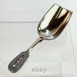 Imperial Russian Silver & Cloisonne Enamel Tea Caddy Spoon by Gustav Klingert sl
