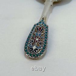 Imperial Russian Silver & Cloisonne Enamel Tea Caddy Spoon by Gustav Klingert sl