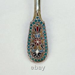 Imperial Russian Silver & Cloisonne Enamel Tea Caddy Spoon by Gustav Klingert sl