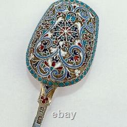 Imperial Russian Silver & Cloisonne Enamel Tea Caddy Spoon by Gustav Klingert sl