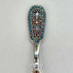 Imperial Russian Silver & Cloisonne Enamel Tea Caddy Spoon by Gustav Klingert sl