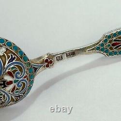 Imperial Russian Silver & Cloisonne Enamel Tea Caddy Spoon by Gustav Klingert sl