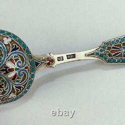 Imperial Russian Silver & Cloisonne Enamel Tea Caddy Spoon by Gustav Klingert sl