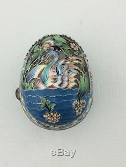 Imperial Russian Silver Gilt Cloisonne Polychrome Enamel Egg