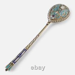 Imperial Russian Silver Gilt and Enamel Coffee Spoon