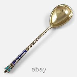 Imperial Russian Silver Gilt and Enamel Coffee Spoon