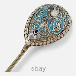 Imperial Russian Silver Gilt and Enamel Coffee Spoon