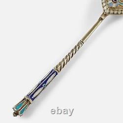 Imperial Russian Silver Gilt and Enamel Coffee Spoon