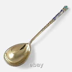 Imperial Russian Silver Gilt and Enamel Coffee Spoon