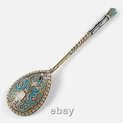 Imperial Russian Silver Gilt and Enamel Coffee Spoon