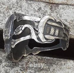 Imperial Russian Silver MEMENTO MORI SKULL RING with Snakes Maker A? C 19th C