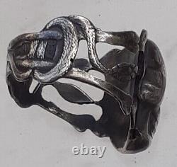 Imperial Russian Silver MEMENTO MORI SKULL RING with Snakes Maker A? C 19th C
