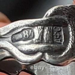 Imperial Russian Silver MEMENTO MORI SKULL RING with Snakes Maker A? C 19th C