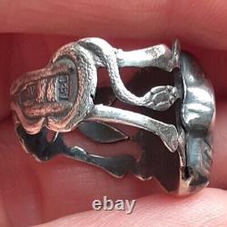Imperial Russian Silver MEMENTO MORI SKULL RING with Snakes Maker A? C 19th C