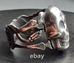 Imperial Russian Silver MEMENTO MORI SKULL RING with Snakes Maker A? C 19th C