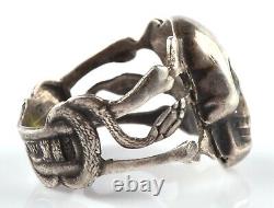 Imperial Russian Silver MEMENTO MORI SKULL RING with Snakes Maker A? C 19th C