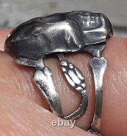 Imperial Russian Silver MEMENTO MORI SKULL RING with Snakes Maker A? C 19th C