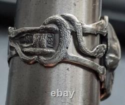Imperial Russian Silver MEMENTO MORI SKULL RING with Snakes Maker A? C 19th C