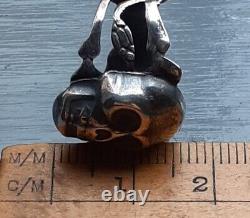 Imperial Russian Silver MEMENTO MORI SKULL RING with Snakes Maker A? C 19th C