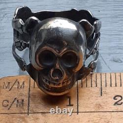 Imperial Russian Silver MEMENTO MORI SKULL RING with Snakes Maker A? C 19th C
