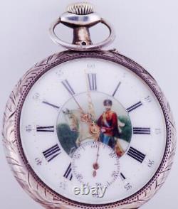 Imperial Russian Silver Pocket Watch Tsar Nicholas II Portrait on Enamel Dial