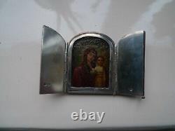 Imperial Russian Silver Travelling Icon. Small Silver Folding Icon