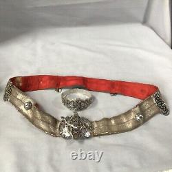 Imperial Russian niello silver silk belt with buckle, bars & studs and a bangle