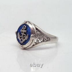 K. FABERGE Russian Imperial 88 Silver Enamel Ring Emperor Yacht Club Sapphire