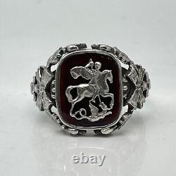 K. FABERGE Russian Imperial 88 Silver Enamel Ring with St. George