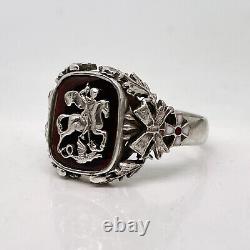 K. FABERGE Russian Imperial 88 Silver Enamel Ring with St. George