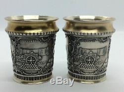 K. Faberge Russian Antique Imperial set of 2 Cups Silver 84