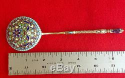 Klingert Cloisonne Russian Imperial Silver 84 Enamel Berry Spoon Russia Antiques