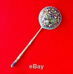 Klingert Cloisonne Russian Imperial Silver 84 Enamel Berry Spoon Russia Antiques