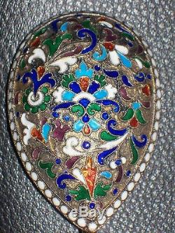 Large 7 Inch Spoon Cloisonne Enamel Silver 84 Russian Imperial Klingert Antique