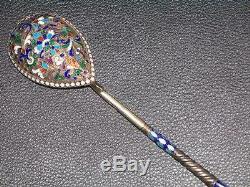 Large 7 Inch Spoon Cloisonne Enamel Silver 84 Russian Imperial Klingert Antique