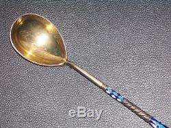 Large 7 Inch Spoon Cloisonne Enamel Silver 84 Russian Imperial Klingert Antique