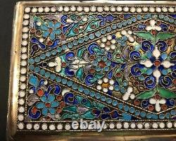 Large Antique Imperial Russian Enameled 84 Silver Box